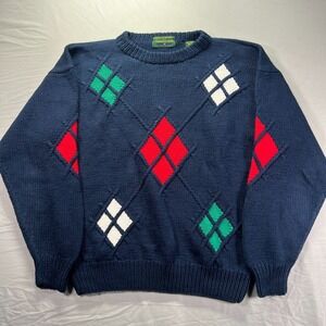 Vintage Embassy Row Sweater Men Medium Cotton 3D Knit Grandpa Cottage Golf 90s